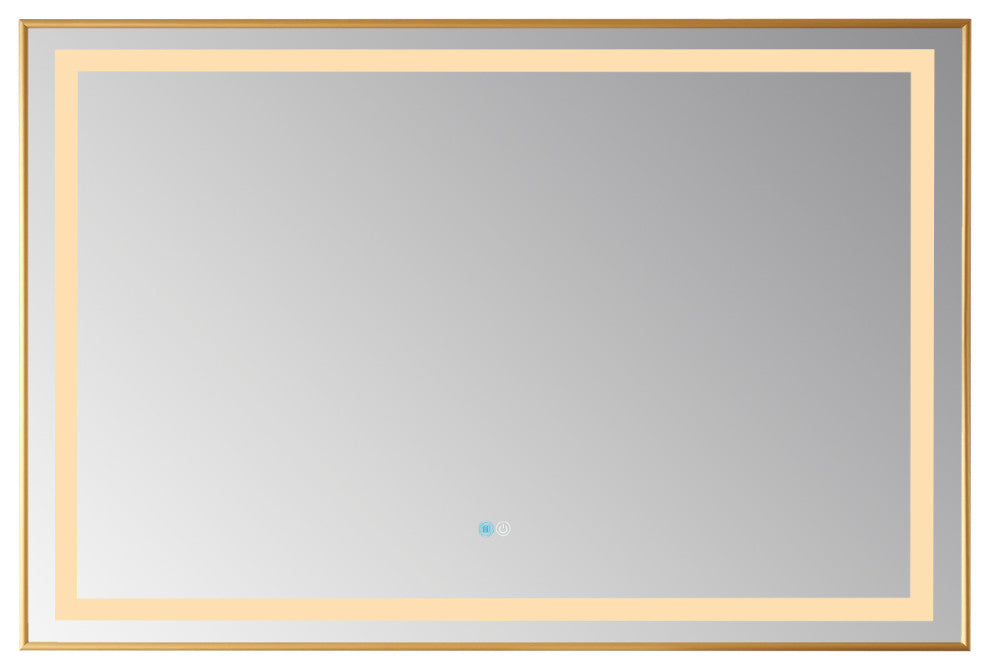 Horizontal Rectangular LED Wall Mount Bathroom Mirror, Gold, 48"