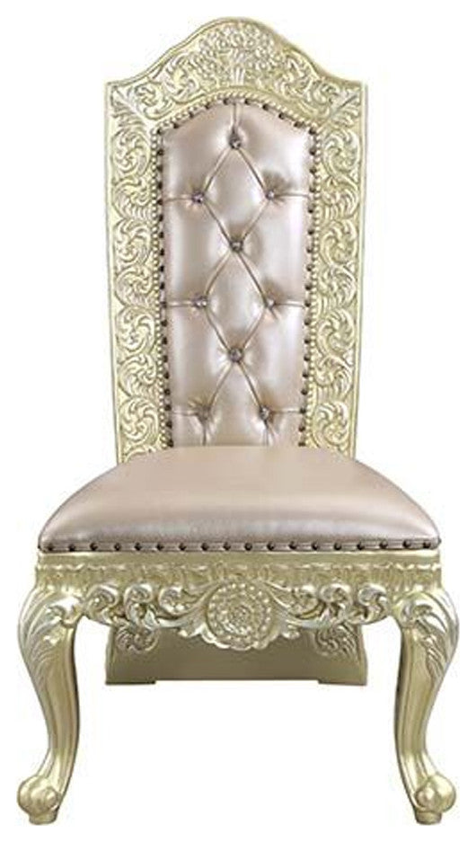 Benzara BM262102 S/2 Leatherette Side Chair, Scrolled Floral Tall Back, Gold