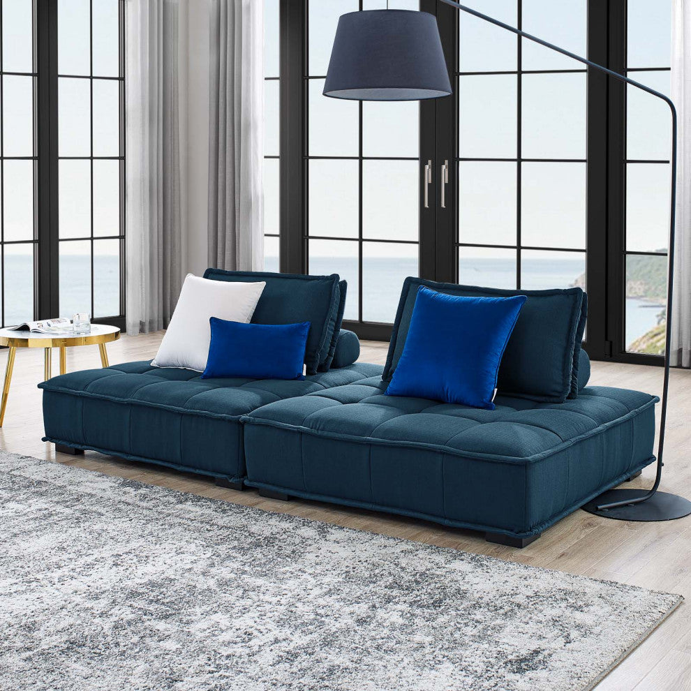 Saunter Tufted Fabric Fabric 2-Piece Loveseat Azure