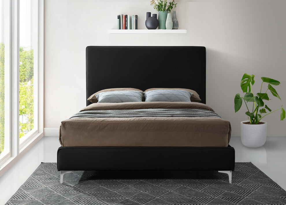 Geri Velvet Upholstered Bed, Black, Full