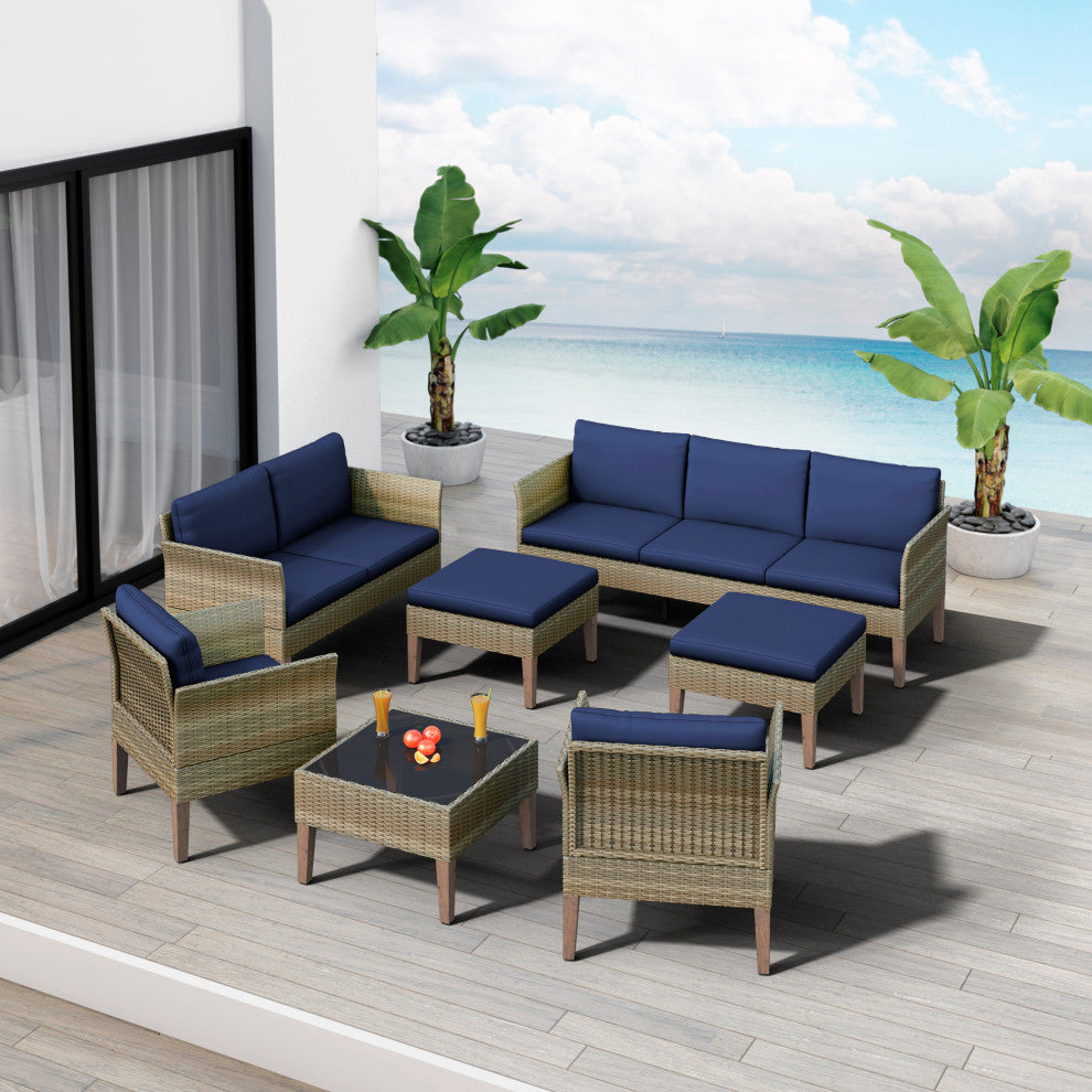 Isla 7-Piece Outdoor Conversation Set With Club Chairs, Loveseat, Cobalt Blue