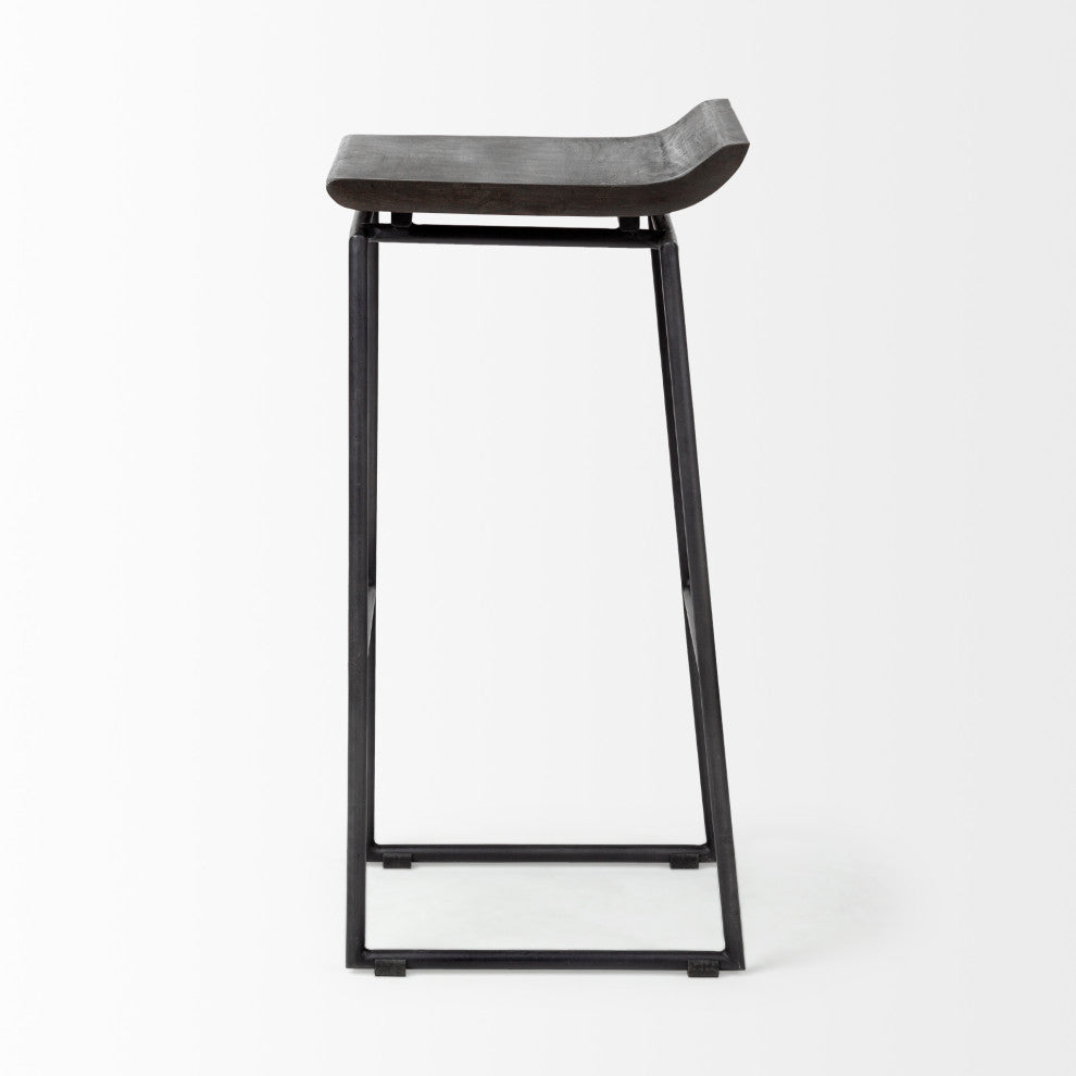 Givens Black Solid Wood Seat with Black Metal Frame Bar Stool