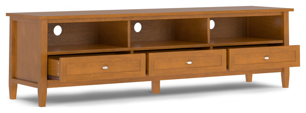 Warm Shaker SOLID WOOD 72" Low TV Media Stand For TVs up to 80", Light Golden Brown