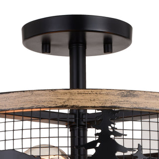 Kodiak 16" 3 Light Semi-Flush Black and Burnished Teak