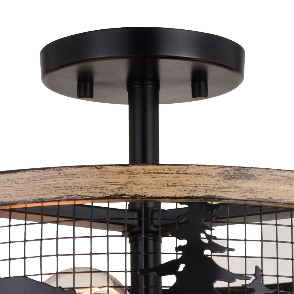 Kodiak 16" 3 Light Semi-Flush Black and Burnished Teak