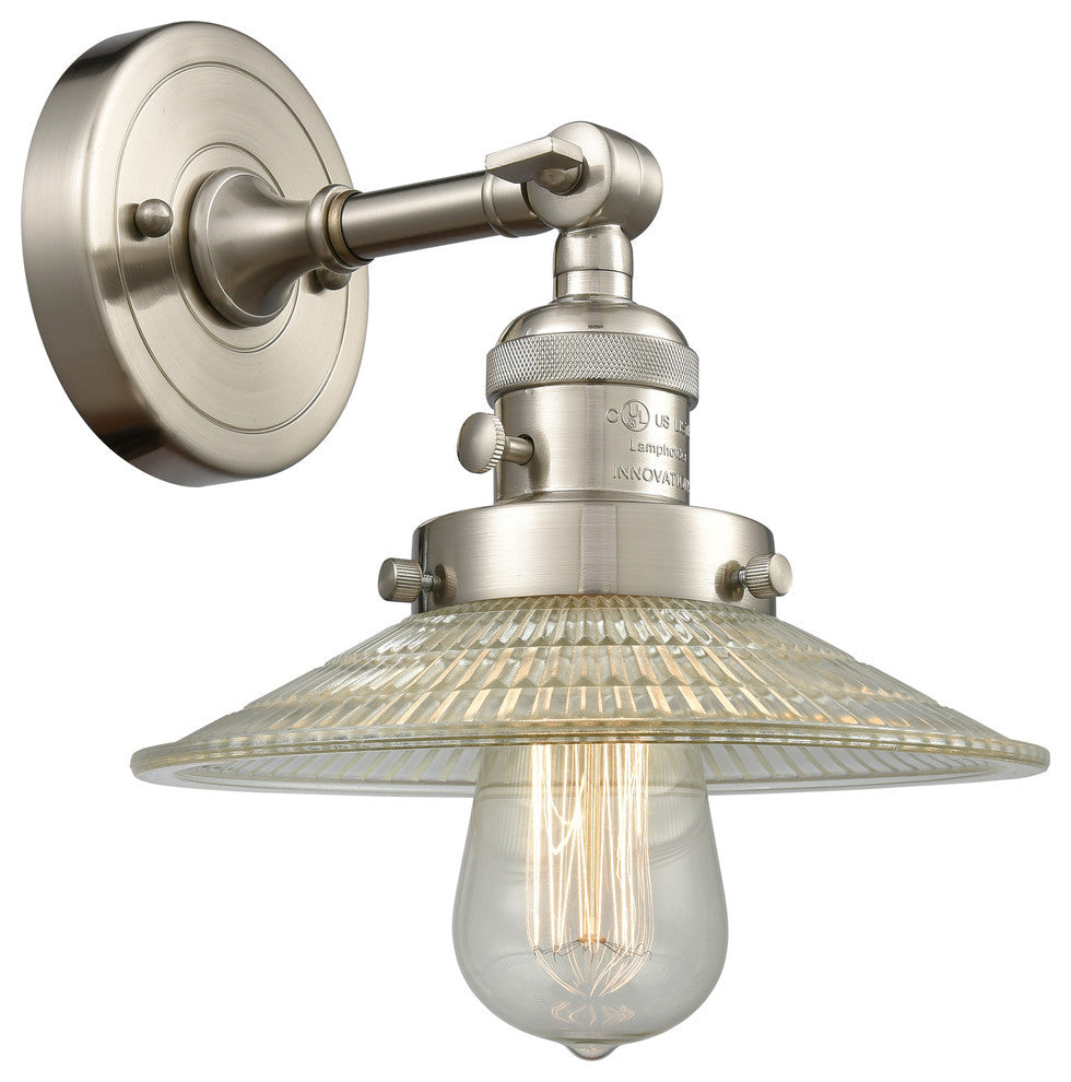 1-Light Halophane 10" Sconce, Brushed Satin Nickel