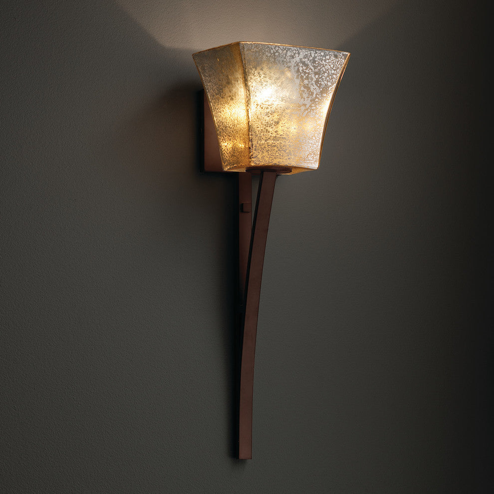 Fusion Sabre 1-Light Wall Sconce, Square Flared, Mercury Glass Shade