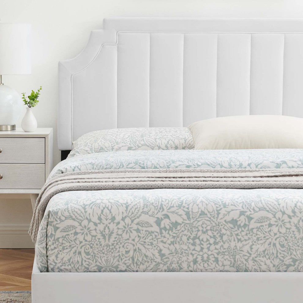 Platform Bed Frame, King Size, Velvet, White, Modern Contemporary, Bedroom