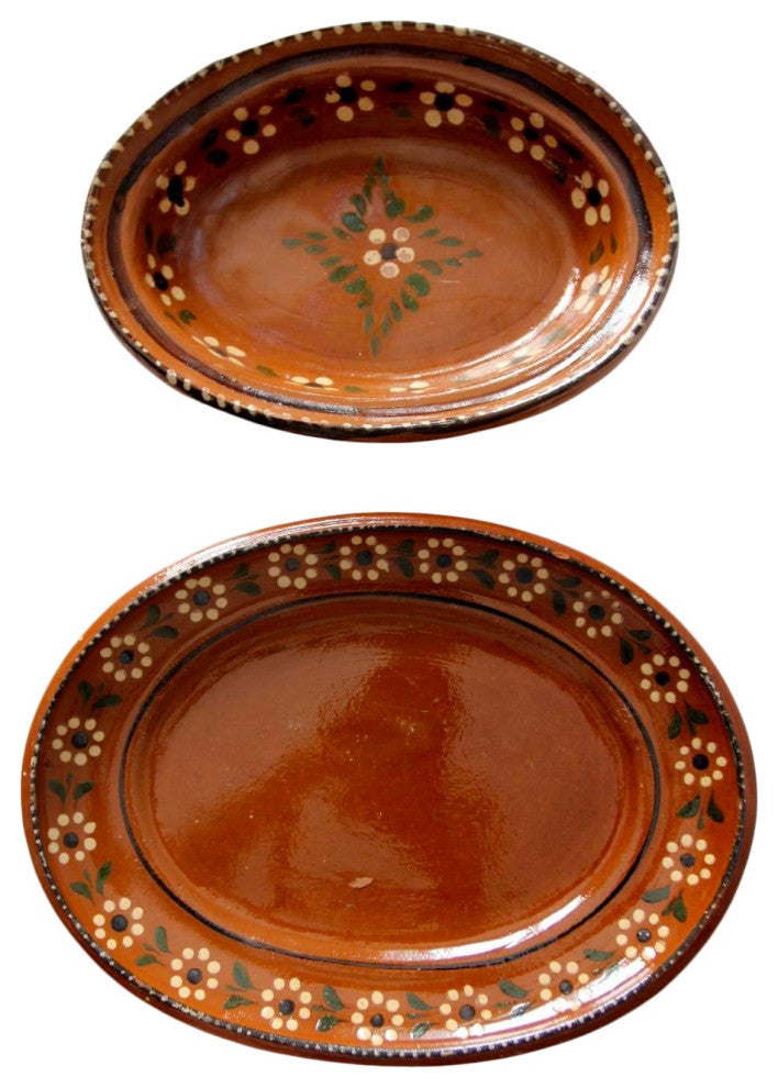 Consigned, Vintage Mexican Pottery Serving Dishes Pair
