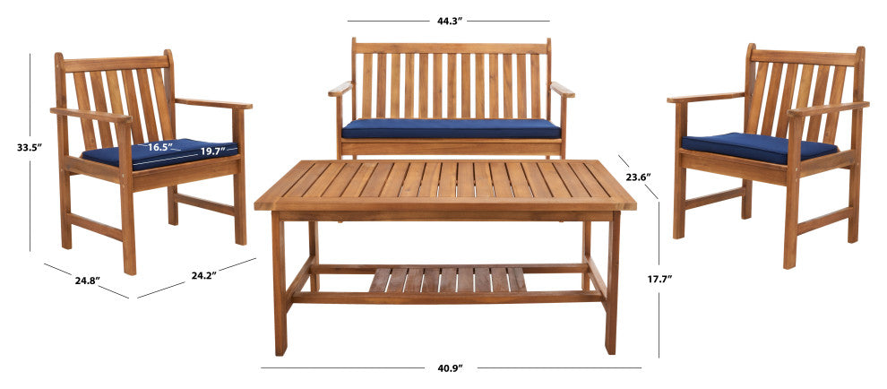 Safavieh Burbank 4-Piece Indoor-Outdoor Living Set, Natural/Navy