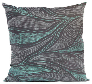 Plutus Blue Leafs Floral Luxury Throw Pillow, 18"x18"