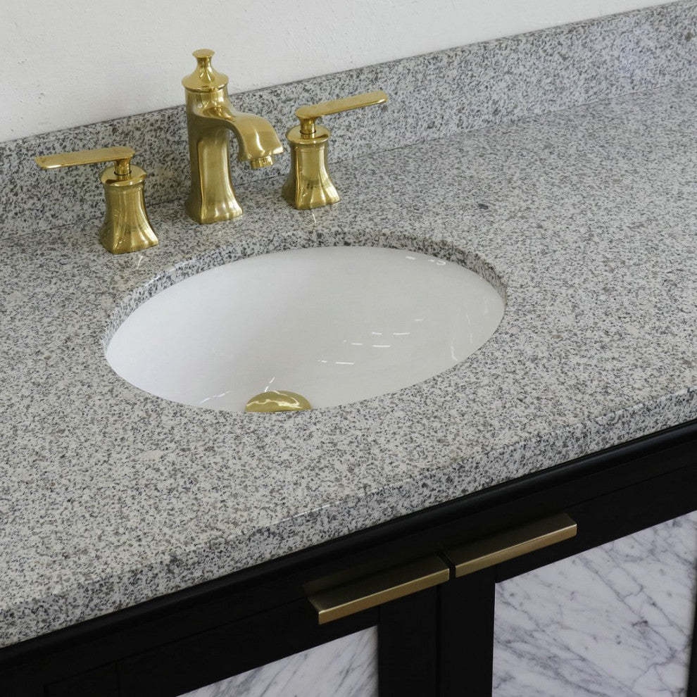 43" Single Vanity, Black Finish With Gray Granite