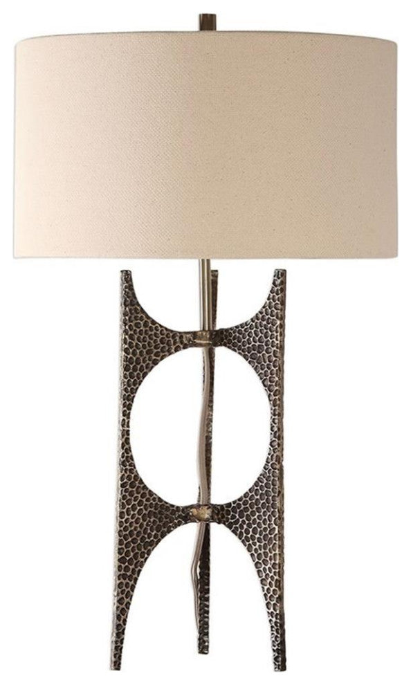Uttermost Goldia Metal and Fabric Table Lamp in Antique Bronze and White