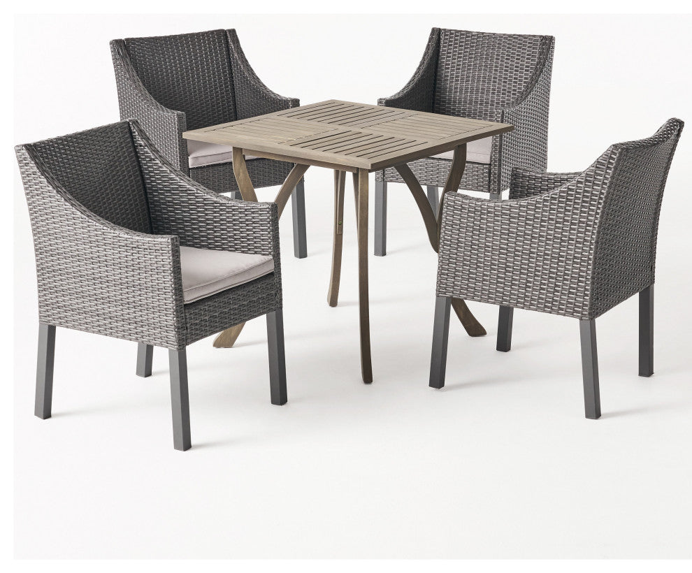 GDF Studio 5-Piece Marcy Outdoor Square Dining Set, Gray/Gray/Silver