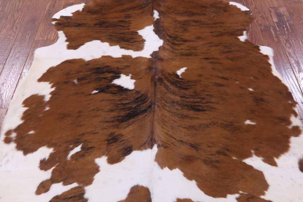6' 10" X 6' 5" Brown and White Natural Cowhide Rug C2421