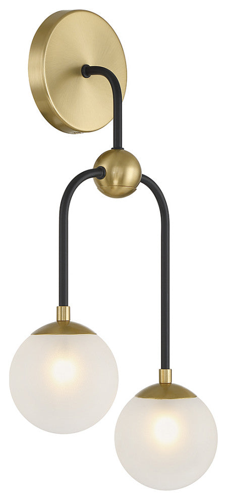 Couplet 2-Light Wall Sconce, Matte Black With Warm Brass Accents