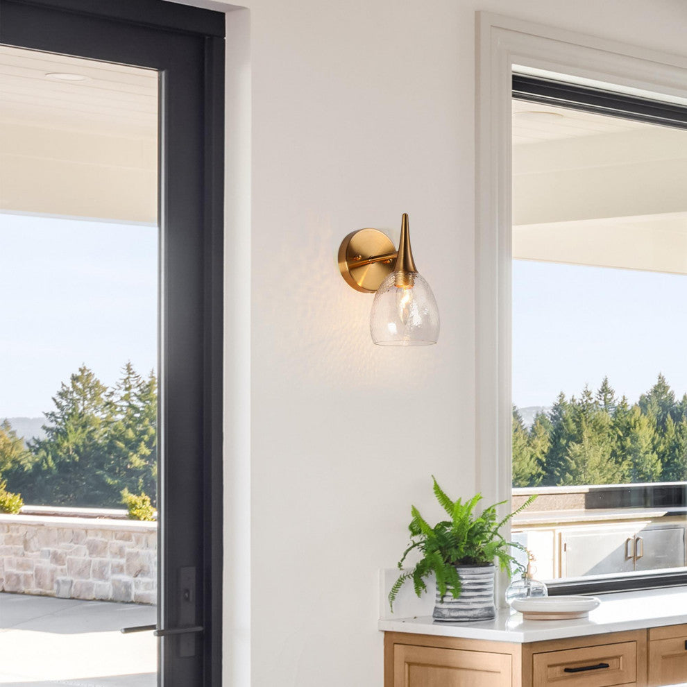 LNC 5" W 1-Light Polished Gold with Seeded Glass Modern Wall Sconce