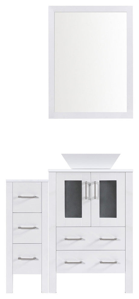 Modern Bathroom Vanity Set With Mirror and Sink, White, 36"