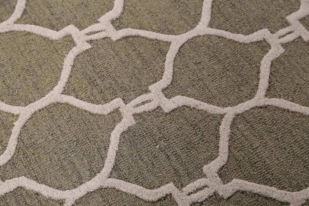 Transitional Trellis Oushak Oriental Hand-Tufted Area Rug, Sage Green, 3x5'