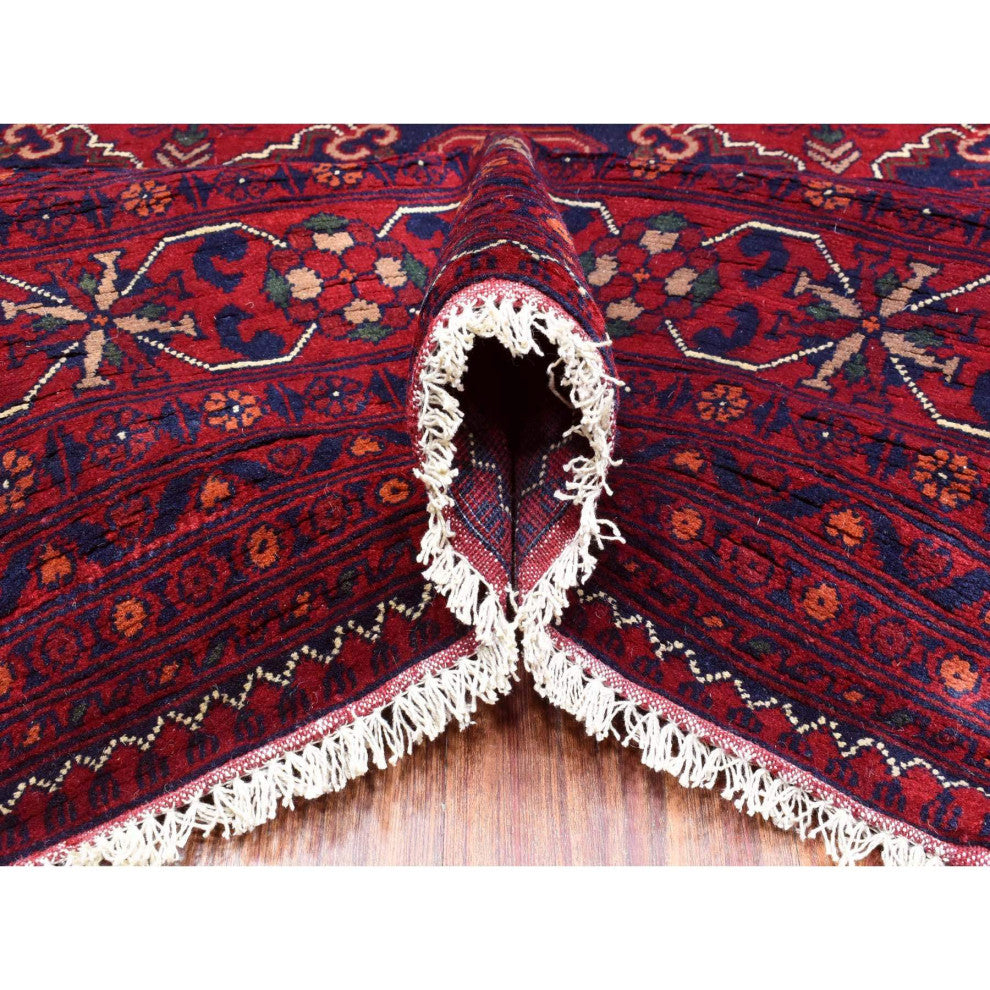 Red, Afghan Khamyab, Organic Wool Hand Knotted Oversized Rug, 9'10"x16'0"