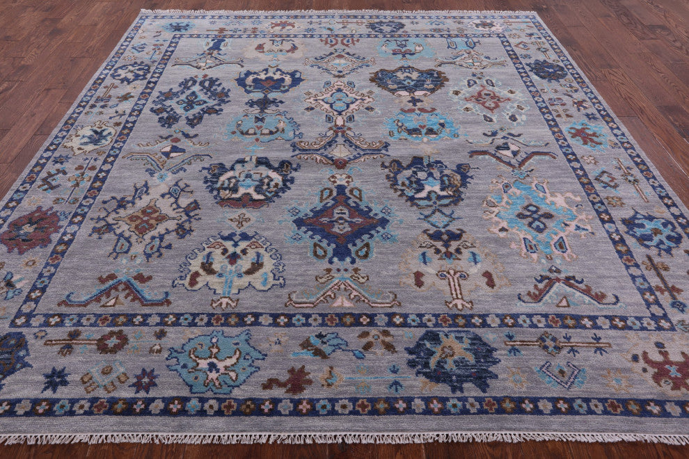 9' Square Handmade Turkish Oushak Wool Rug - Q13574
