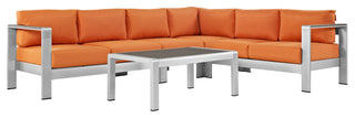 Shore 5 Piece Outdoor Patio Aluminum Sectional Sofa Set EEI-2557-SLV-ORA