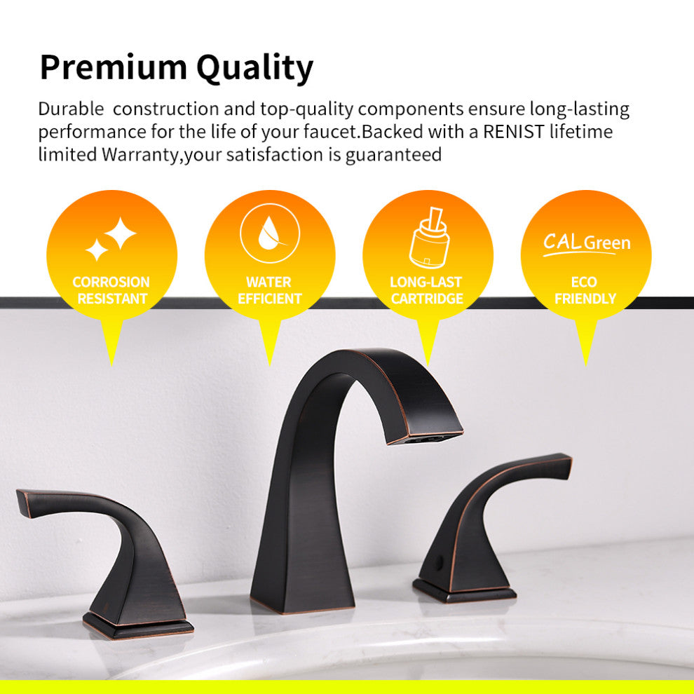 8" Brass Widespread Bathroom Sink Faucet, Oil Rubbed Bronze