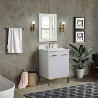 25" Single Sink Vanity, White Finish With Engineered Stone Top And Oval Sink