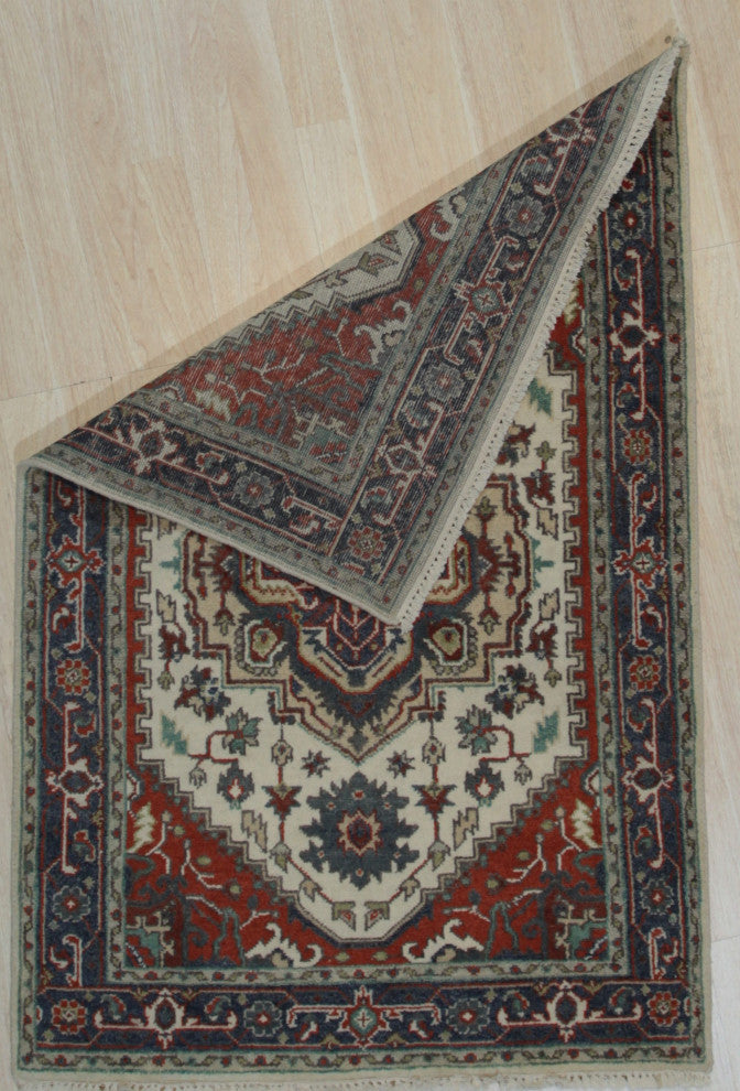 Navy/ Ivory Traditional Geometric Serapi Area Rug