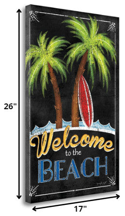 17" Faux Wooden Black Beach Signboard Giclee Wrap Canvas Wall Art