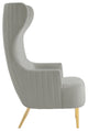 Julia Grey Velvet Channel Tufted Wingback Chair
