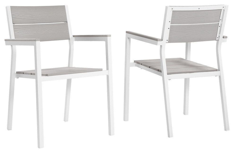 Modway Maine outdoor Patio Dining Armchairs, Set of 2, White Light Gray