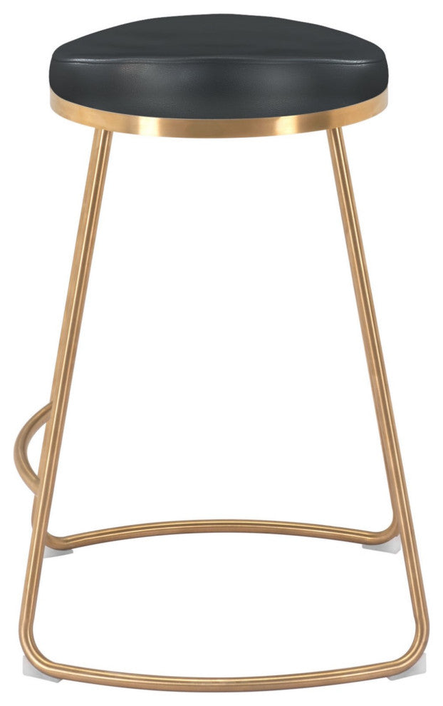 Counter Stool Chair, Set of 2, Faux Vinyl Leather, Steel, Black, Gold, Cafe
