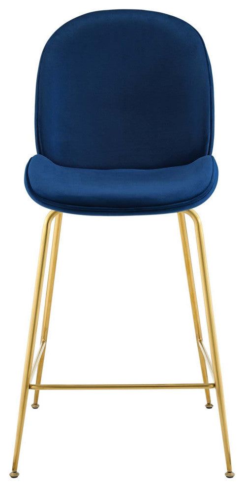 Velvet Counter Stool, Gold Luxe Glam Contemporary Modern Counter Stool, Blue