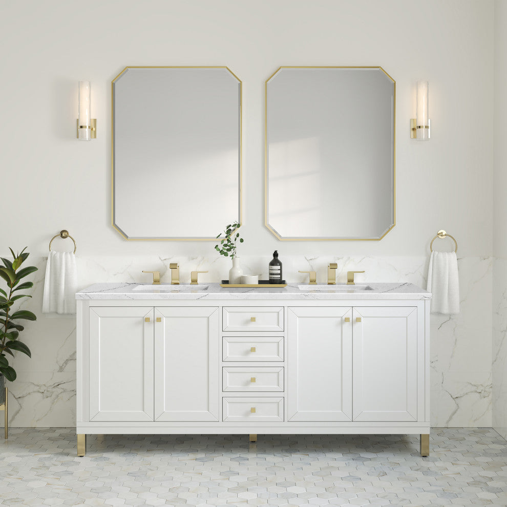 Chicago 72" Double Vanity, Glossy White, Ethereal Noctis Quartz