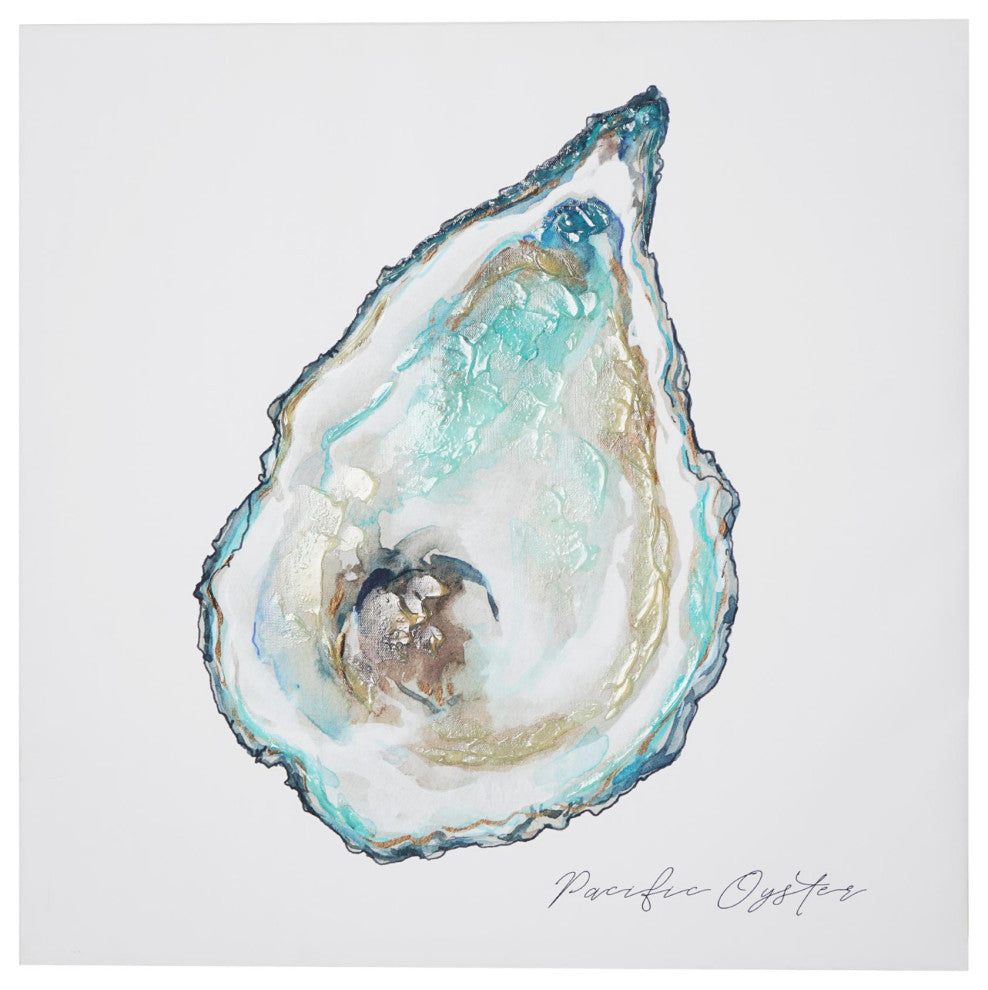 Pacific Oyster Coastal Embellished Canvas Wall Art Print - 20"x20"