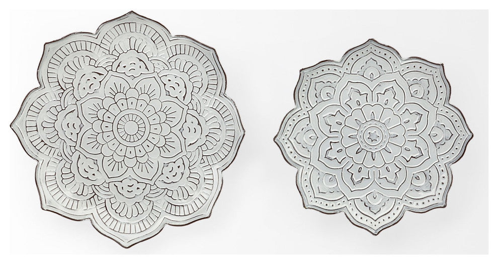 Miranda Grey Stamped Metal Lotus Flower Wall Decor, Set of 2
