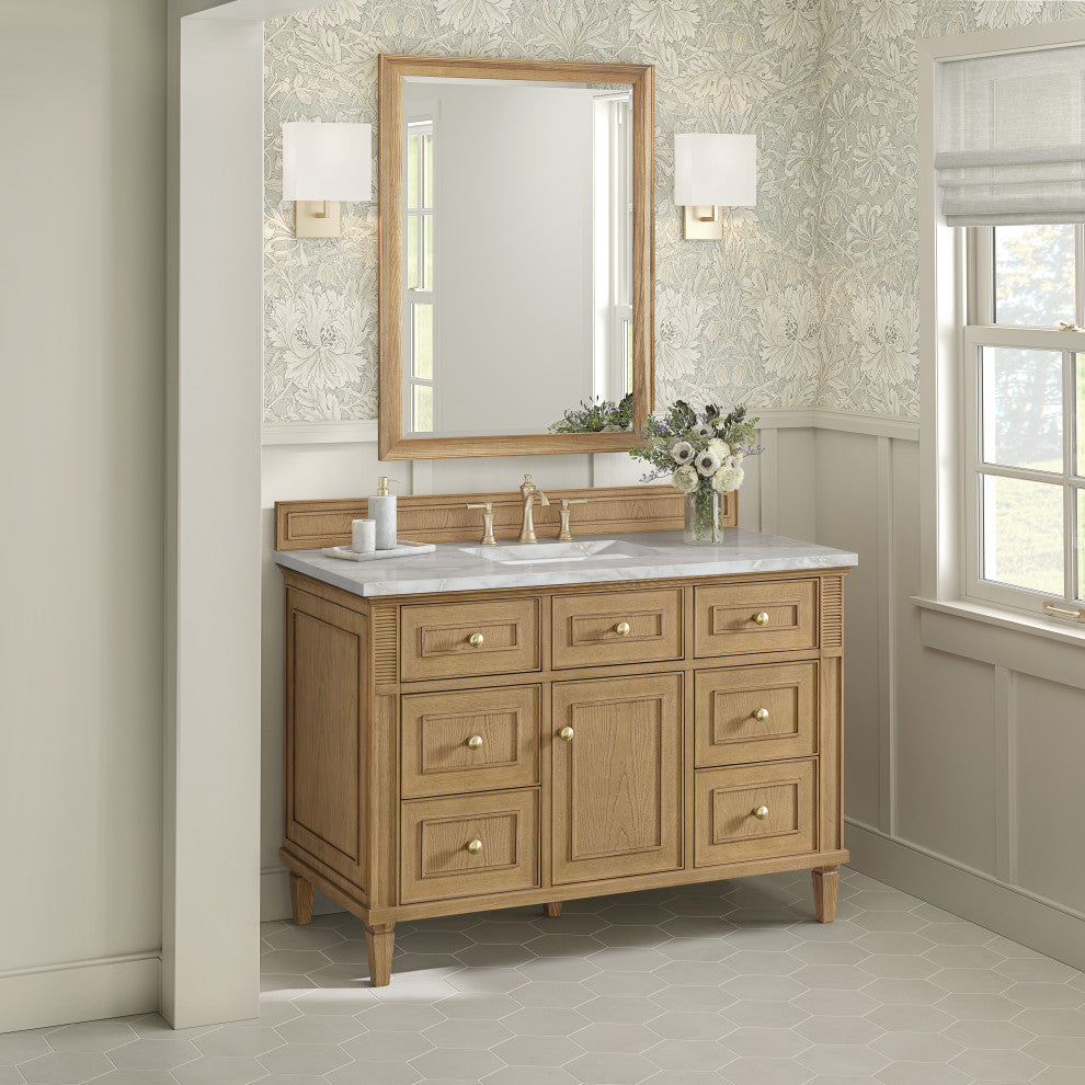 Lorelai 48" Single Vanity, Light Natural Oak, 3 CM Victorian Silver Top