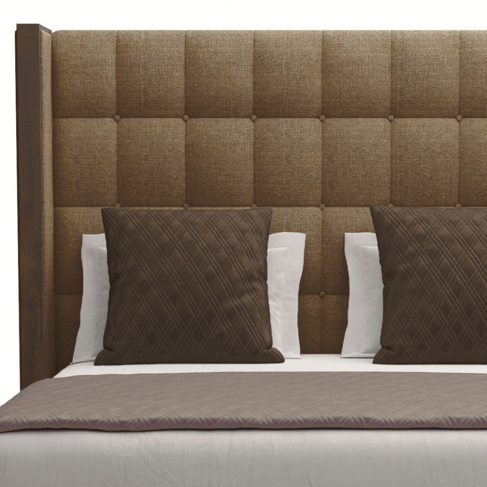 Nativa Interiors Irenne Box Tufted Bed, Brown, Ca King, Medium 67"
