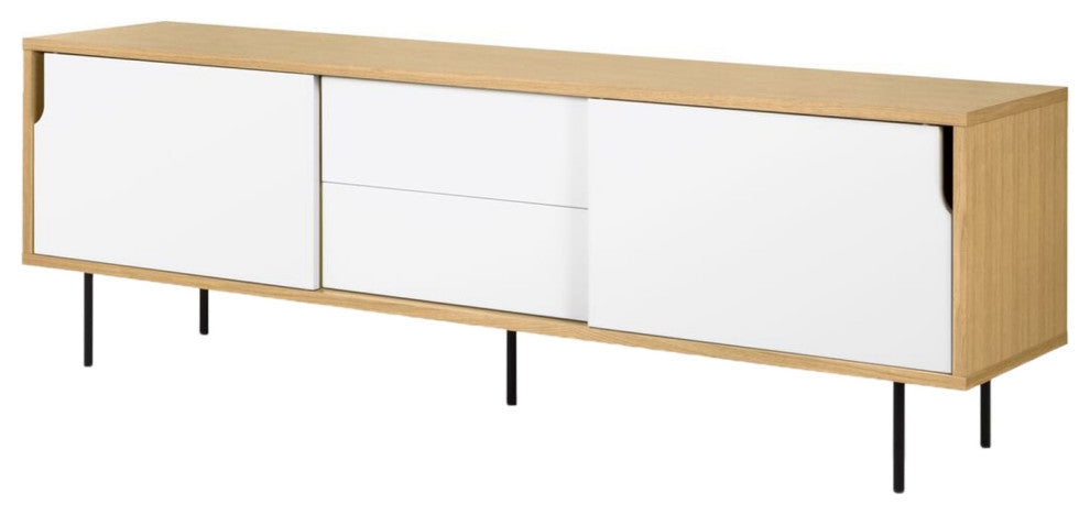 Modern Long Wood 2 Tone Sideboard , White Door, Steel Leg