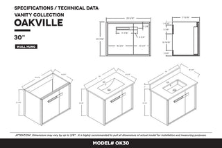 Oakville Wall Mount Bathroom Vanity, Onix Grey, 30", Chrome Hardware