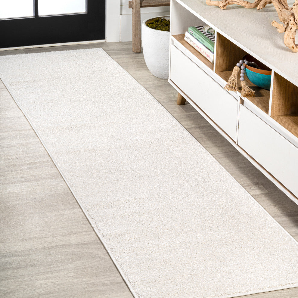 Haze Solid Low-Pile Runner Rug, Cream, 2 X 8