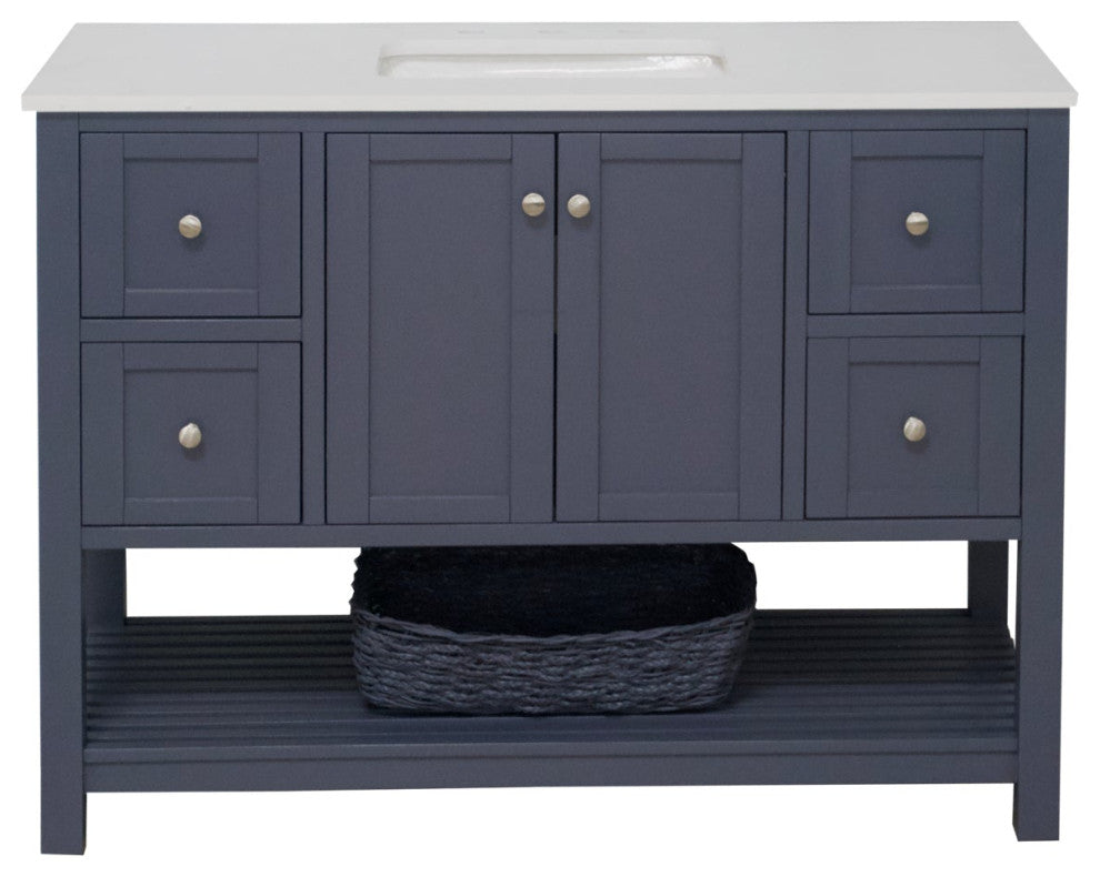 Kitchen Bath Collection Lakeshore 48" Vanity, Marine Gray, Engineered White