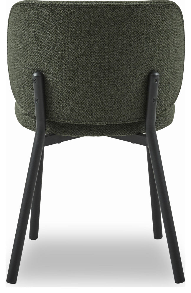 Mid-Century Modern Curved Back DIning Chair, Set of 2, Forest Green Boucle, Dining Height