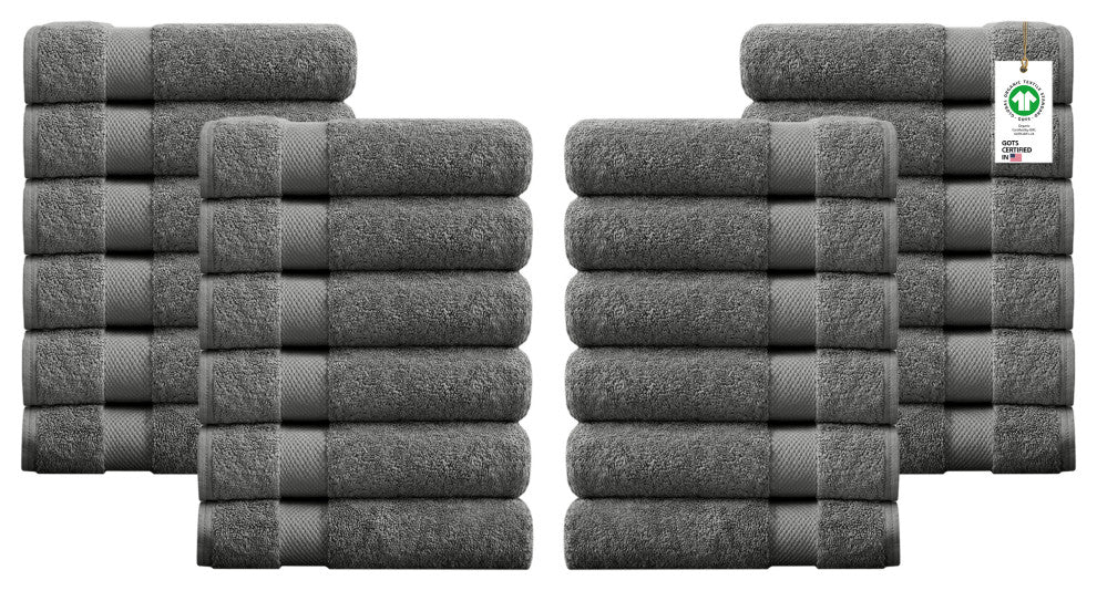 Organic Cotton Feather Touch Quick Dry Hand Towel, Sharkskin Grey, Pack of 24