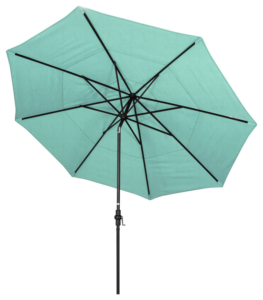 11' Stone Black Collar Tilt Crank Aluminum Umbrella, Sunbrella, Spectrum Mist