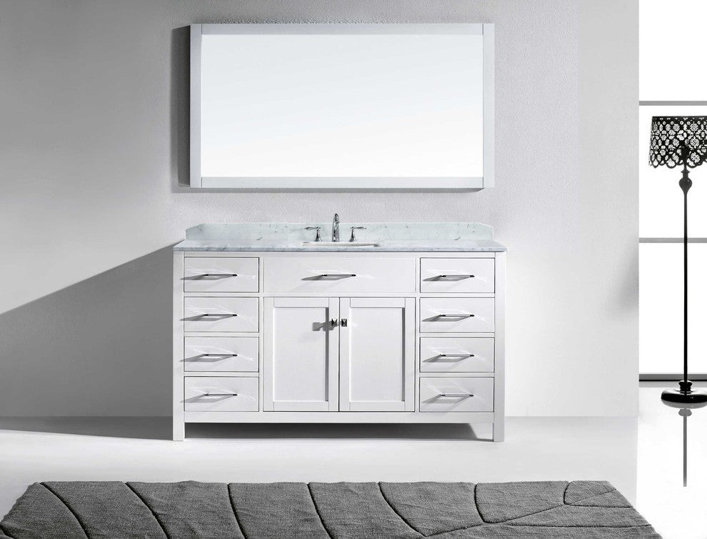 Caroline 60" Single Bathroom Vanity Set White, Marble Countertop