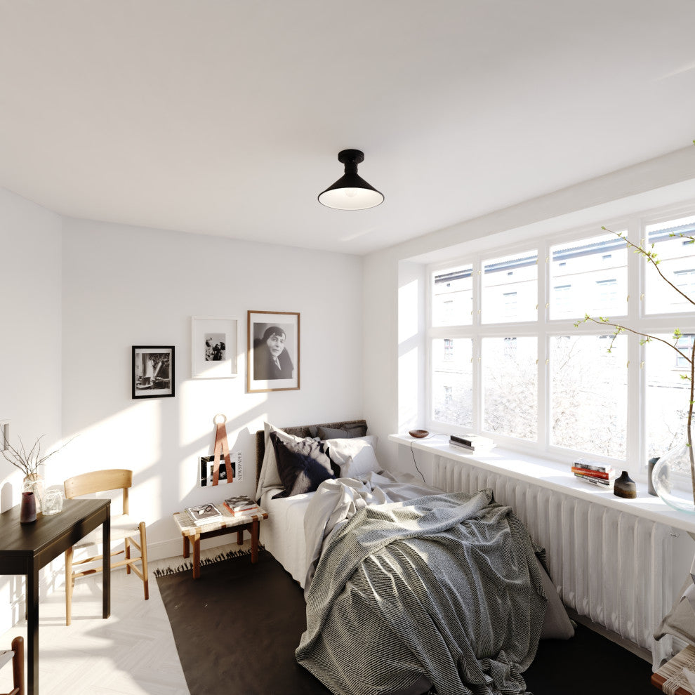 Akron 12" 1 Light Semi-Flush Mount Oil Rubbed Bronze and Matte White