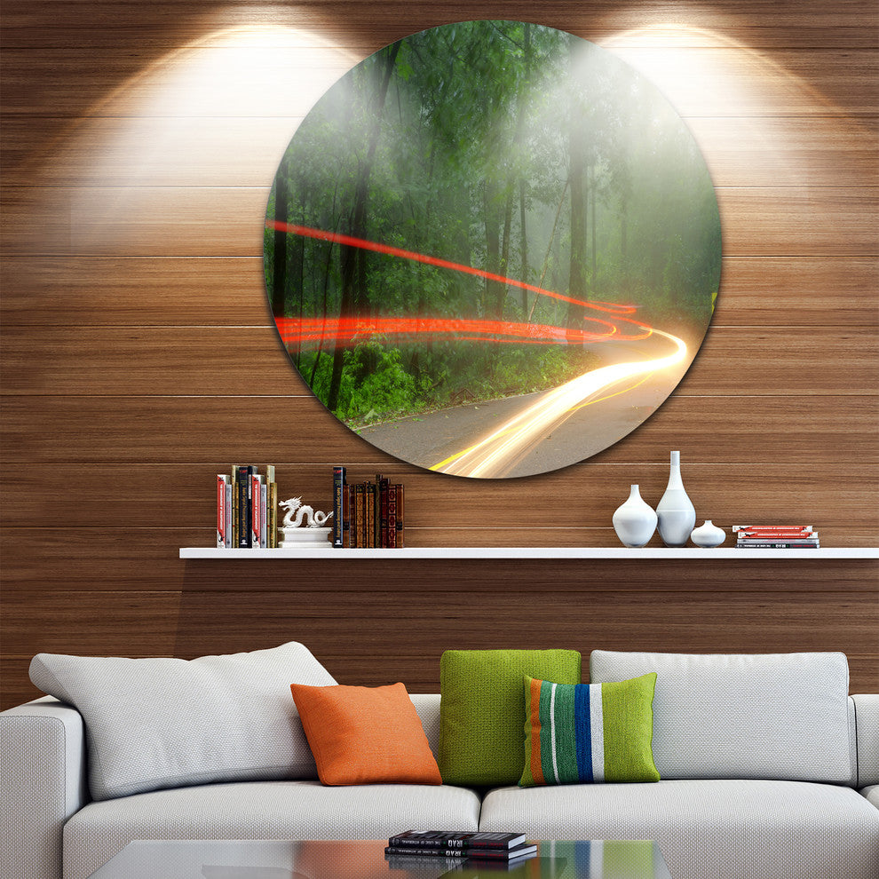 Foggy Morning With Sun Rays, Landscape Photo Round Wall Art, 11"