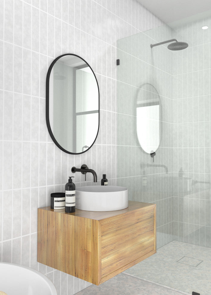 20" W X 28" H Pill Shape Stainless Steel Framed Mirror, Black